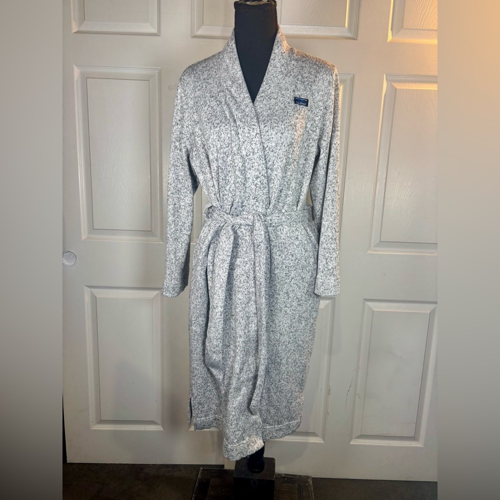 L.L.Bean Signature Women's XS Heather Gray Sweater Fleece Wrap Robe Soft Pockets